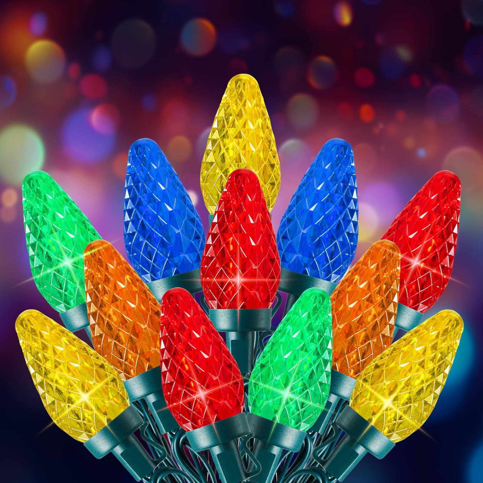 C9 Christmas Lights Outdoor, 66 FT 100 LED Connectable C9 String Lights with 8 Modes and Timer Extendable Xmas Tree Patio Roofline Garden Yard Holiday Party Indoor Outdoor Decoration, Multicolor